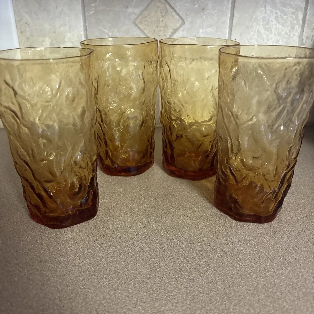 Set 4 Seneca Glass DRIFTWOOD Crinkle HIGHBALL Tumblers 5 3/4 - Picture 2 of 12